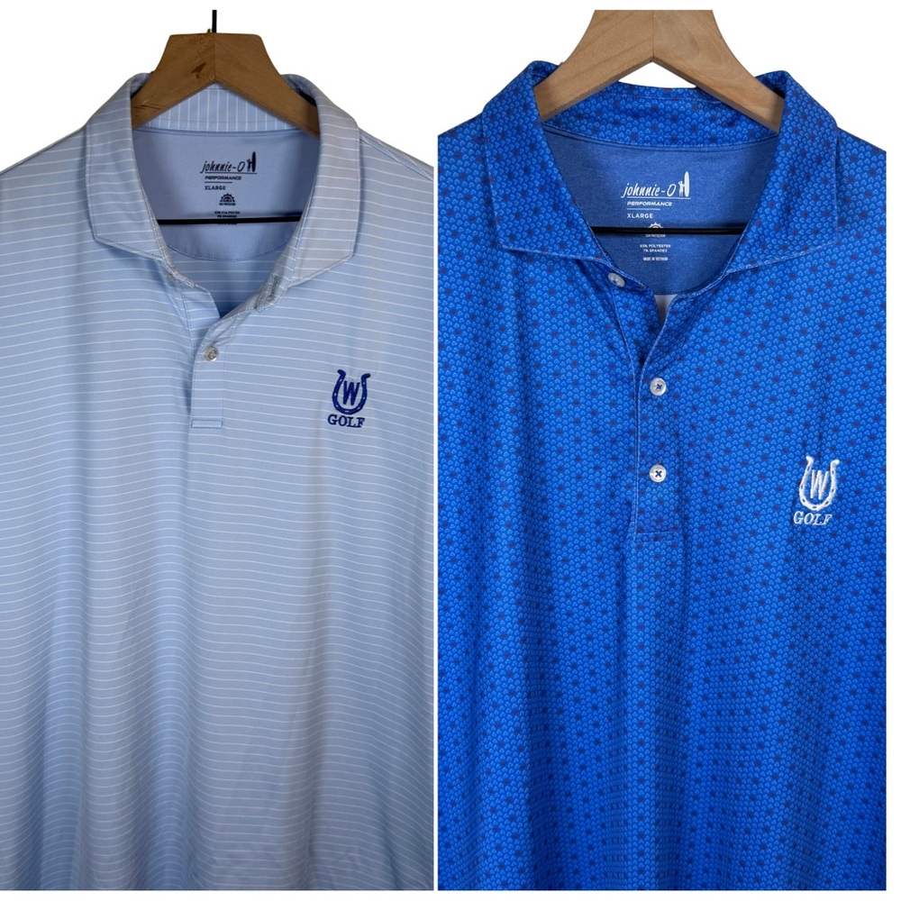 Johnnie-O Performance Polos Size XL Lot Of Two Blue Stretch Performance AOP - Picture 1 of 9